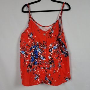 Red floral 90's swing tank button up button down adjustable straps blouse